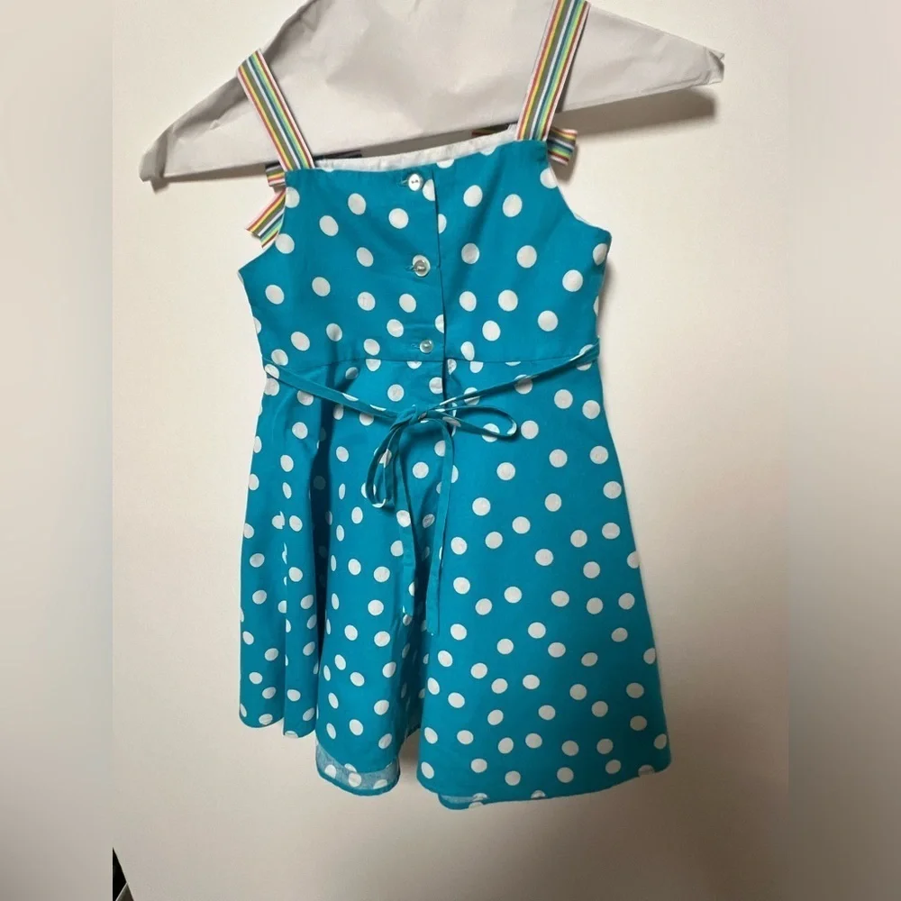 JESSICA ANN TURQUOISE SLEEVELESS DRESS WITH WHITE DOTS SIZE 4